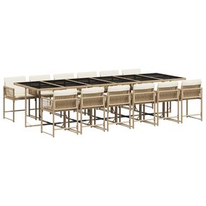 vidaXL Ensemble &agrave; manger de jardin et coussins 13 pcs beige