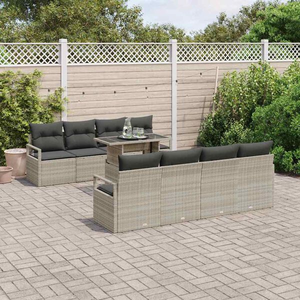 vidaXL Ensemble de canap&eacute; de jardin 9 pcs Gris clair polyrotin