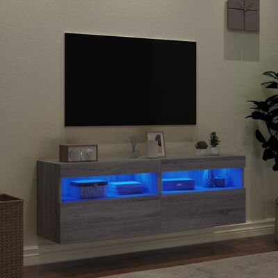 vidaXL Meubles TV muraux et lumières LED 2pcs sonoma gris 60x30x40 cm
