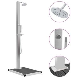 vidaXL Douche d'ext&eacute;rieur avec receveur de douche WPC Acier inoxydable