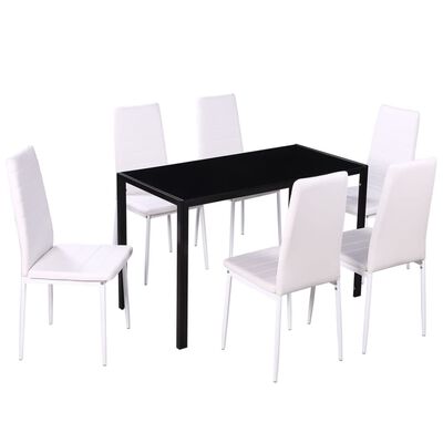 vidaXL Ensemble de table à manger sept pièces noir et blanc