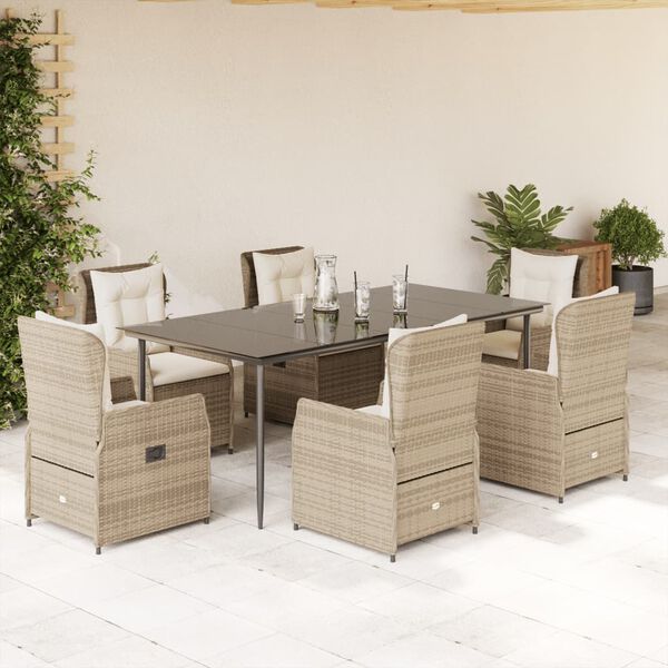 vidaXL Ensemble &agrave; manger de jardin et coussins 7 pcs beige poly rotin