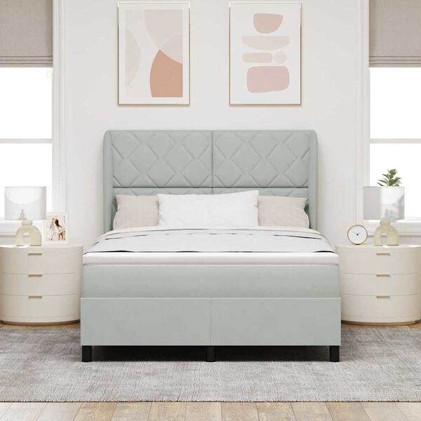 vidaXL Lit &agrave; ressorts avec matelas Gris clair 200 x 140 cm Polyester