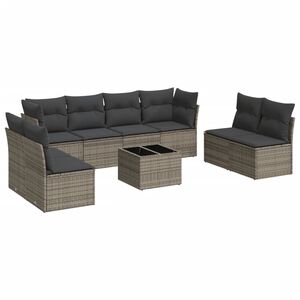 vidaXL Salon de jardin 9 pcs avec coussins gris r&eacute;sine tress&eacute;e