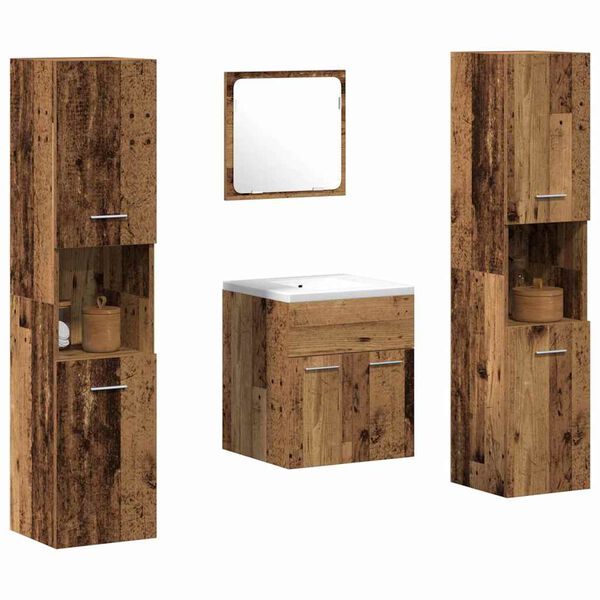vidaXL Ensemble de mobilier de salle de bain 4 pcs Bois Ancien