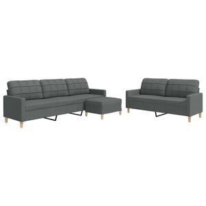 vidaXL Ensemble de canap&eacute;s 3 pcs avec repose-pied gris fonc&eacute; tissu