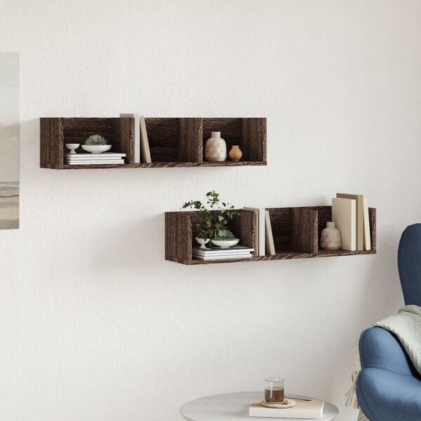 vidaXL Armoires murales 2pcs ch&ecirc;ne marron 75x18x16,5cm bois ing&eacute;nierie