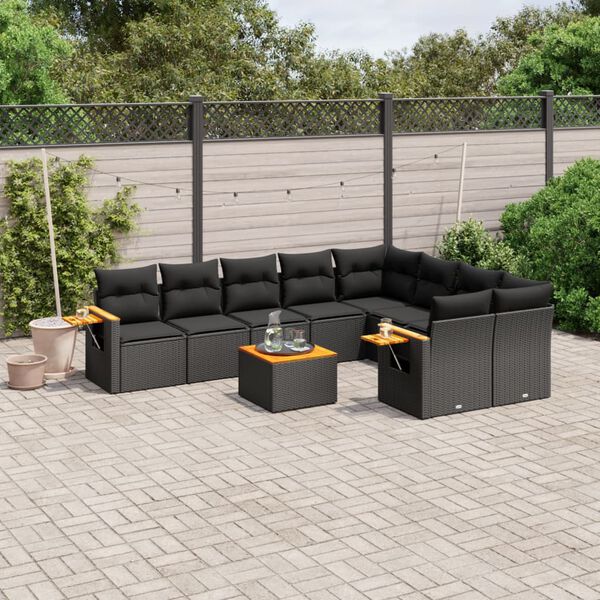 vidaXL Salon de jardin 10 pcs avec coussins noir r&eacute;sine tress&eacute;e