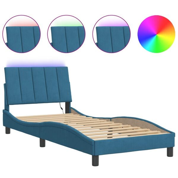 vidaXL Cadre de lit avec LED sans matelas Hanko bleu 80x200 cm velours