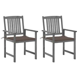 vidaXL Chaises de jardin et coussins lot de 2 Gris Bois acacia massif
