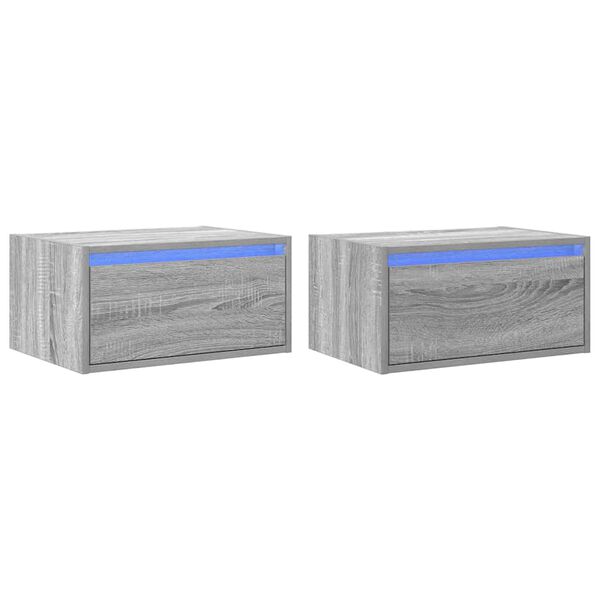 vidaXL Tables de chevet murales avec lumières LED 2 pcs sonoma gris