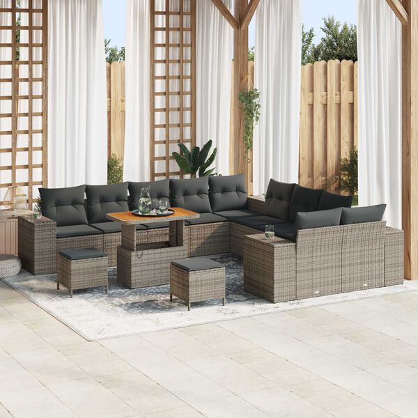 vidaXL Ensemble de canap&eacute; de jardin avec coussin 13 pcs Gris polyrotin