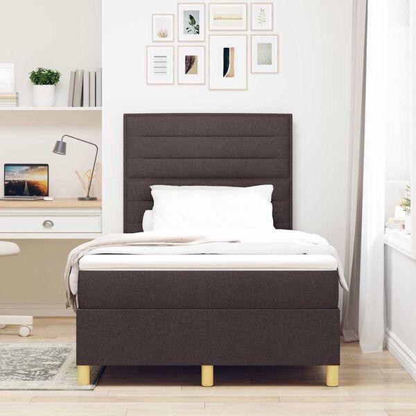 vidaXL Lit &agrave; ressort LED avec matelas Marron fonc&eacute; 120 x 200 cm tissu