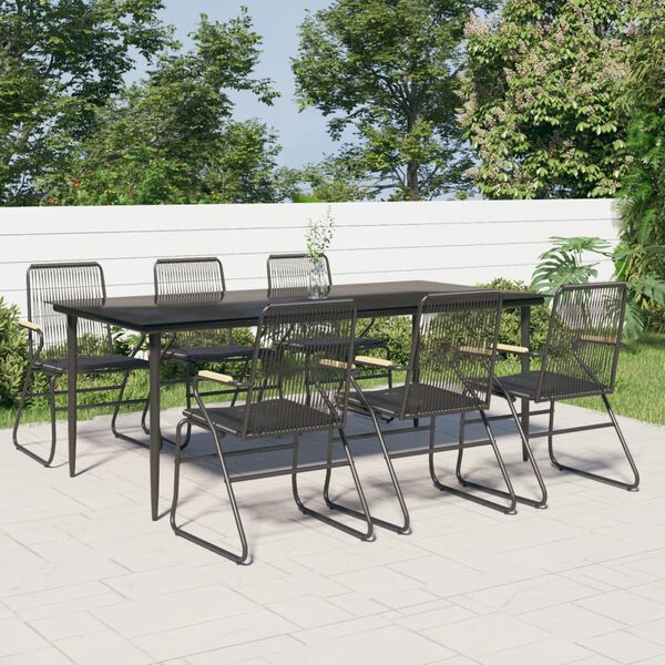 vidaXL Ensemble à manger de jardin 7 pcs Noir Rotin PVC