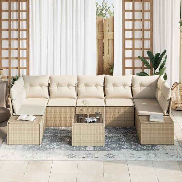 vidaXL Ensemble de canap&eacute; de jardin 8 pcs Beige et cr&egrave;me polyrotin