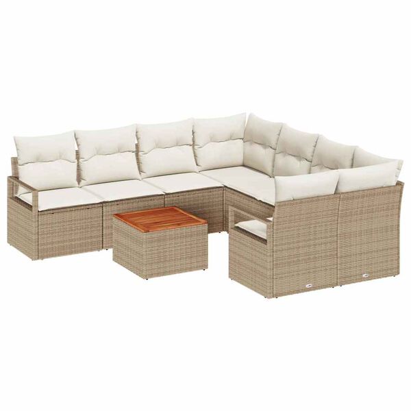 vidaXL Ensemble de canap&eacute; de jardin avec coussin 9 pcs Beige polyrotin