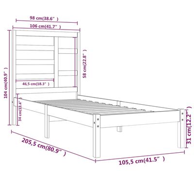 vidaXL Cadre de lit sans matelas blanc bois massif 100x200 cm