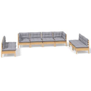 vidaXL Salon de jardin 8 pcs avec coussins gris Bois de pin massif