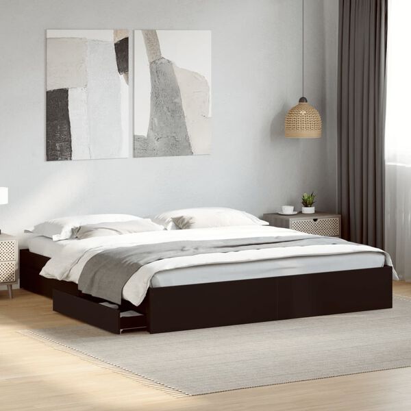 vidaXL Cadre de lit avec tiroirs sans matelas noir 200x200 cm