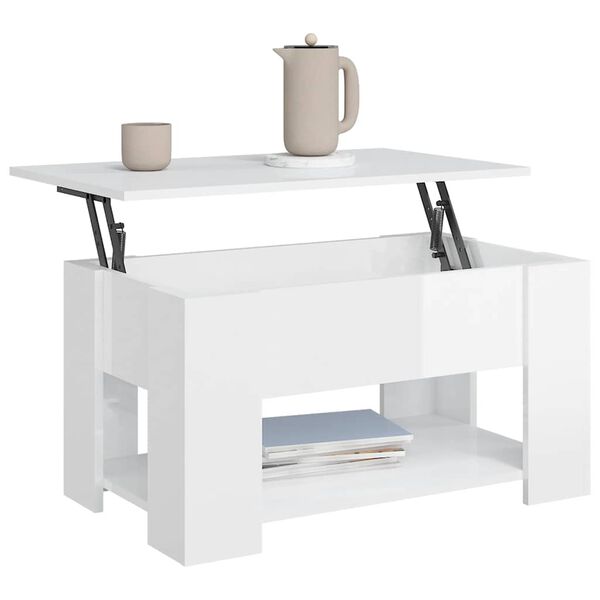 vidaXL Table basse blanc brillant 79x49x41 cm bois d'ing&eacute;nierie