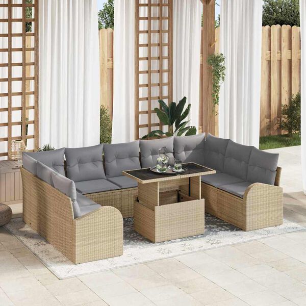 vidaXL Ensemble de canap&eacute; de jardin 10 pcs Beige Poly rotin