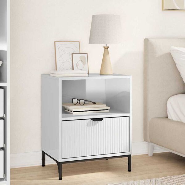vidaXL Table de chevet avec tiroir Blanc brillant 49 x 36 x 61 cm