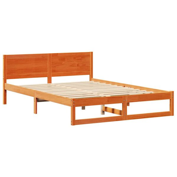 vidaXL Cadre de lit avec t&ecirc;te de lit Brun cire 150 x 200 cm Pin massif