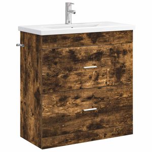 vidaXL Ensemble de mobilier de salle de bain Ch&ecirc;ne fum&eacute;
