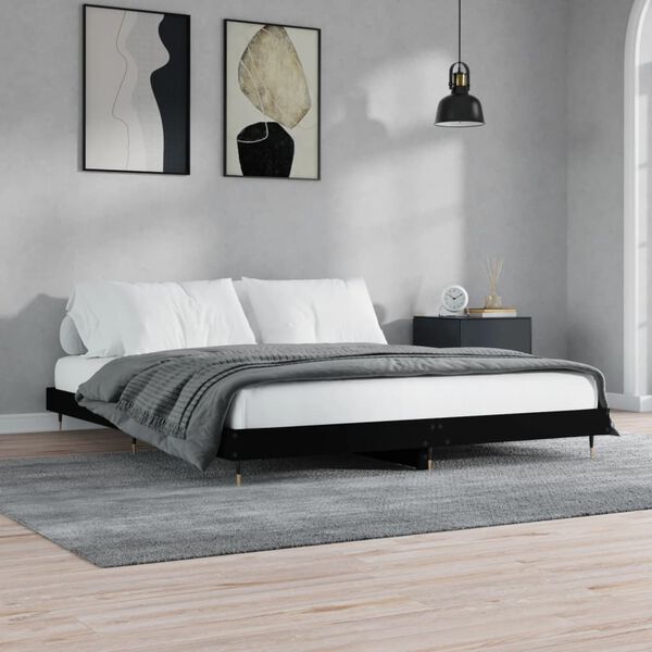 vidaXL Cadre de lit sans matelas noir 200x200 cm bois d'ingénierie