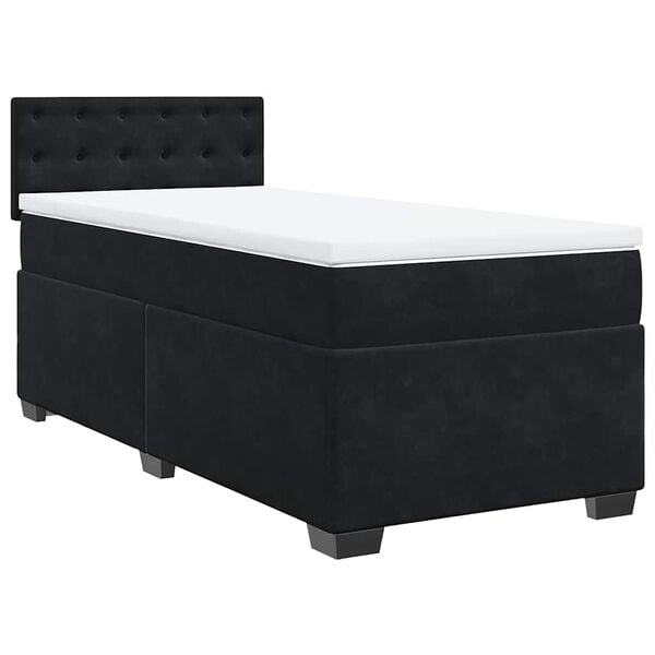vidaXL Sommier &agrave; lattes de lit avec matelas noir 90x190 cm simple velours