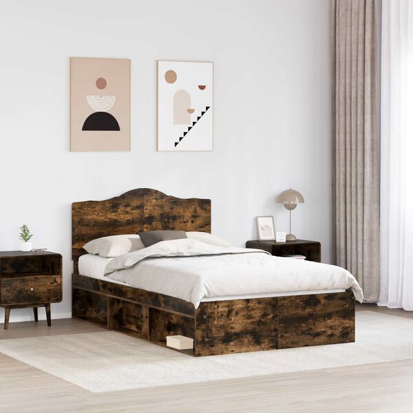 vidaXL Cadre de lit Ch&ecirc;ne fum&eacute; 135 x 190 cm Pin massif