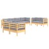 vidaXL Salon de jardin 8 pcs avec coussins gris Bois de pin massif