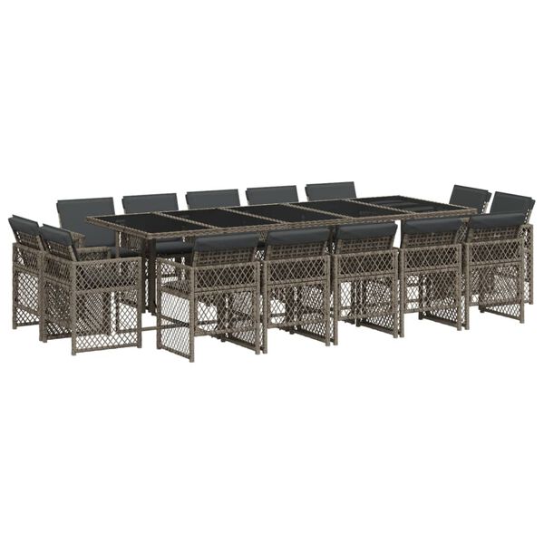 vidaXL Ensemble &agrave; manger de jardin 15 pcs coussins gris r&eacute;sine tress&eacute;e
