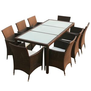 vidaXL Ensemble &agrave; manger d'ext&eacute;rieur avec coussins 9pcs R&eacute;sine tress&eacute;e