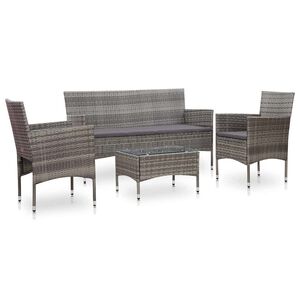 vidaXL Salon de jardin 4 pcs avec coussins r&eacute;sine tress&eacute;e gris
