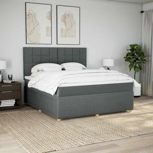 vidaXL Sommier &agrave; lattes de lit avec matelas Gris fonc&eacute; 180x200cm Tissu