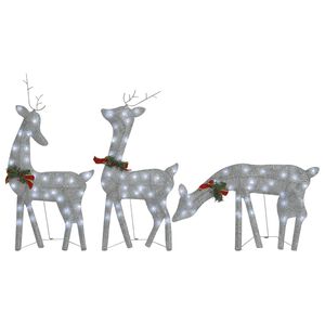 vidaXL Famille de rennes de No&euml;l 270x7x90cm Argent&eacute; Blanc froid Maille