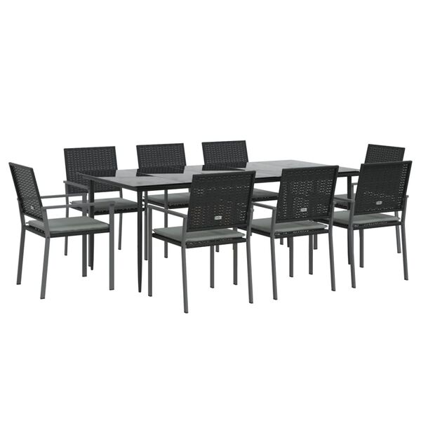 vidaXL Ensemble &agrave; manger de jardin 9 pcs coussins r&eacute;sine tress&eacute;e acier