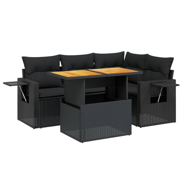 vidaXL Salon de jardin 5 pcs avec coussins noir r&eacute;sine tress&eacute;e