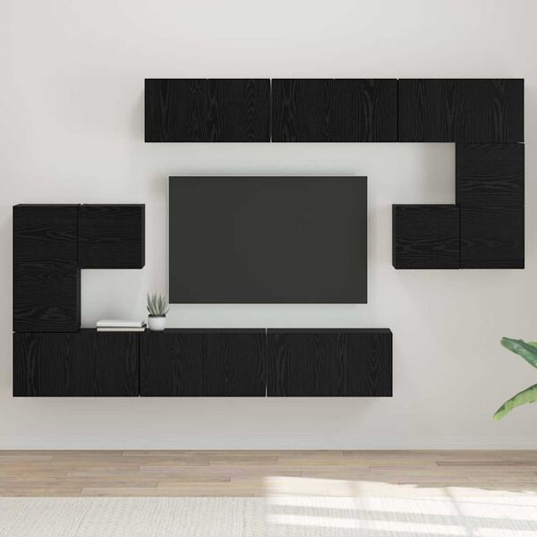 vidaXL Ensemble meuble TV 10 pcs Ch&ecirc;ne noir Bois d'ing&eacute;nierie