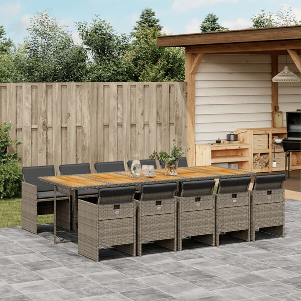 vidaXL Ensemble &agrave; manger de jardin 11pcs avec coussins gris poly rotin
