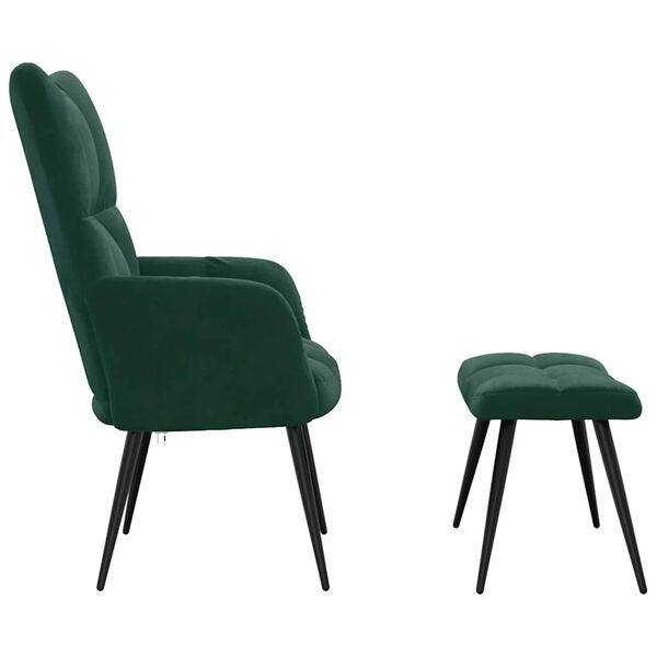 vidaXL Chaise de relaxation avec tabouret Vert fonc&eacute; Velours