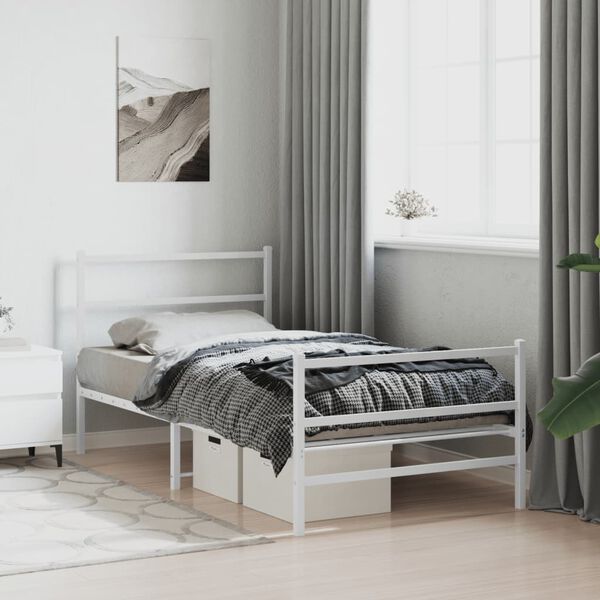 vidaXL Cadre de lit m&eacute;tal sans matelas et pied de lit blanc 100x190 cm