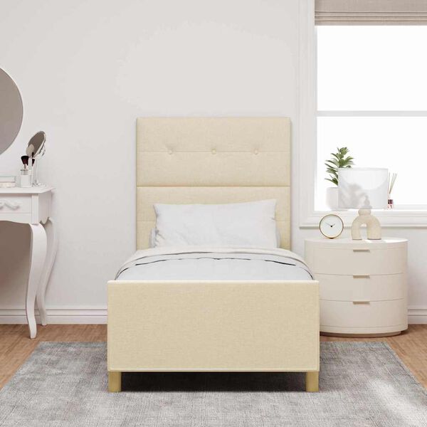 vidaXL Cadre de lit avec t&ecirc;te de lit Cr&egrave;me 90 x 200 cm tissu