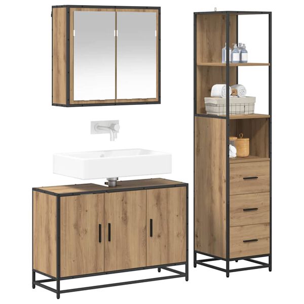 vidaXL Ensemble de mobilier de salle de bain 3 pcs Ch&ecirc;ne artisanal
