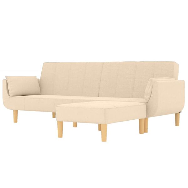 vidaXL Canap&eacute;-lit 2 places et tabouret deux oreillers Cr&egrave;me Tissu