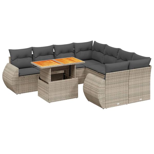 vidaXL Salon de jardin 9 pcs avec coussins gris r&eacute;sine tress&eacute;e