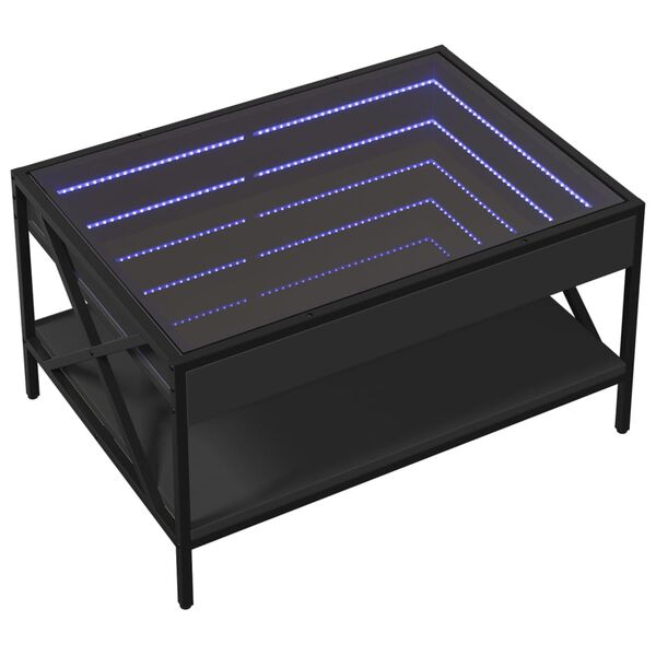 vidaXL Table basse avec LED infini noir 70x50x38 cm