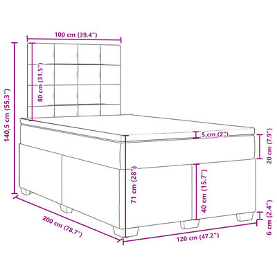 vidaXL Sommier à lattes de lit avec matelas Bleu 120x200 cm Tissu