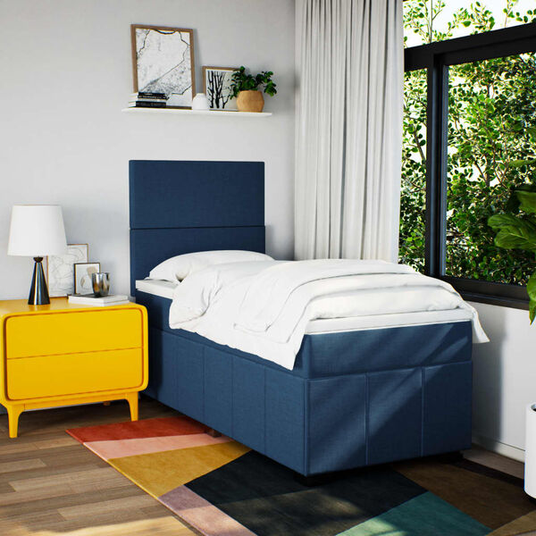 vidaXL Sommier &agrave; lattes de lit avec matelas Bleu 90x200 cm Tissu